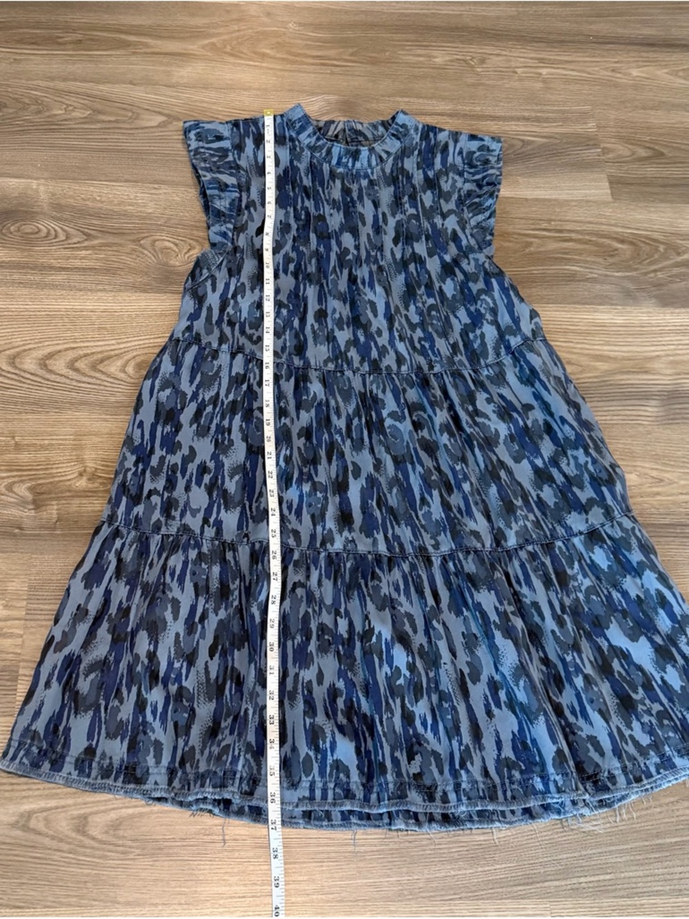 Anthropologie Jenee Tiered Animal Print Blue Pleated Dress Women’s size Medium - Picture 6 of 9
